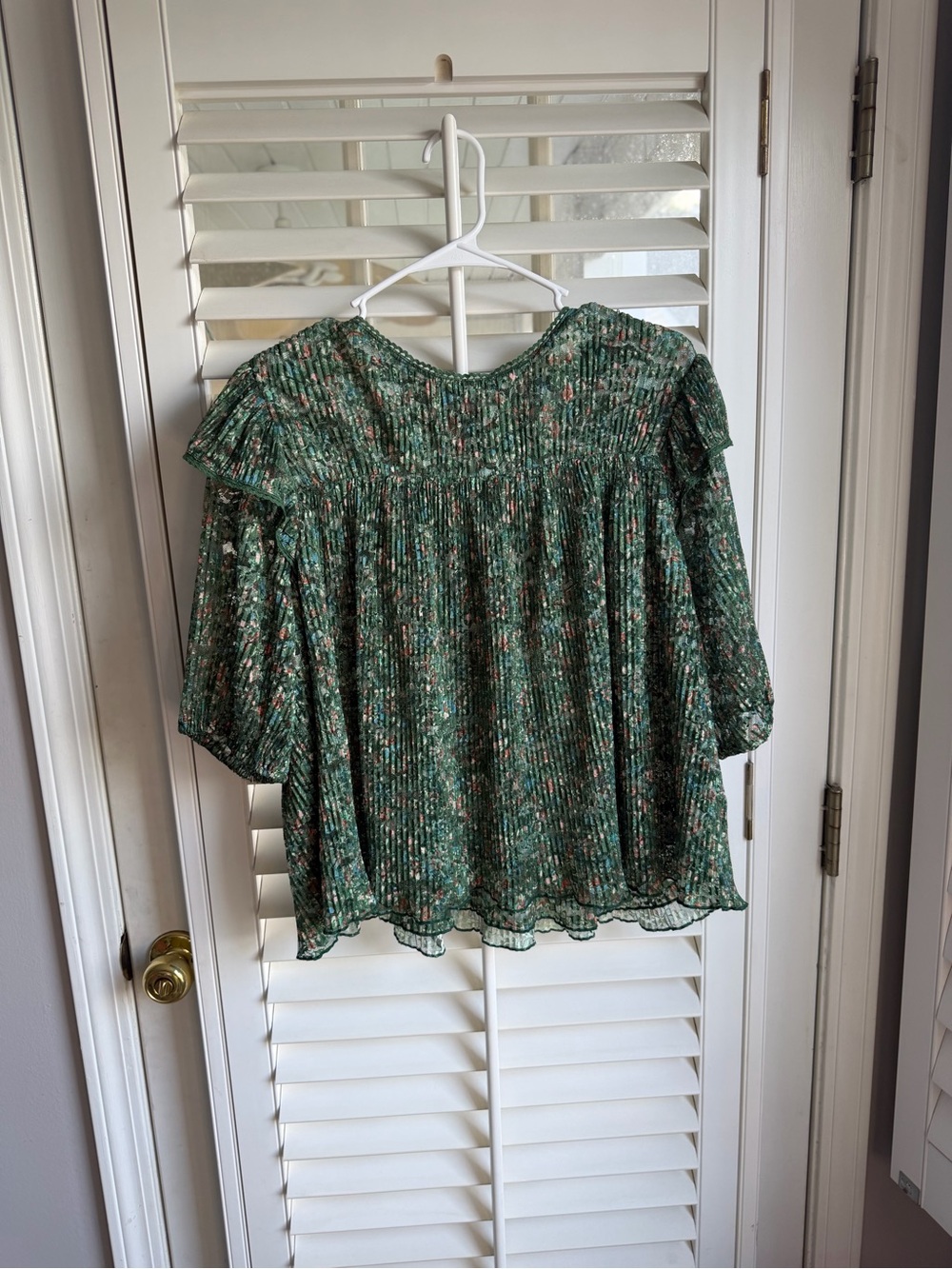 Peasant fairy core green Porridge floral blouse L puff sleeve
